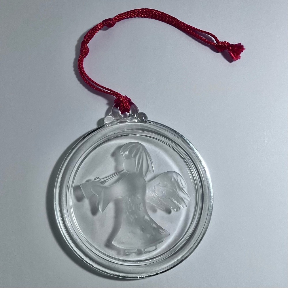 Vintage TRUMPETING ANGEL Pressed Glass ORNAMENT or Window Suncatcher / GERMANY